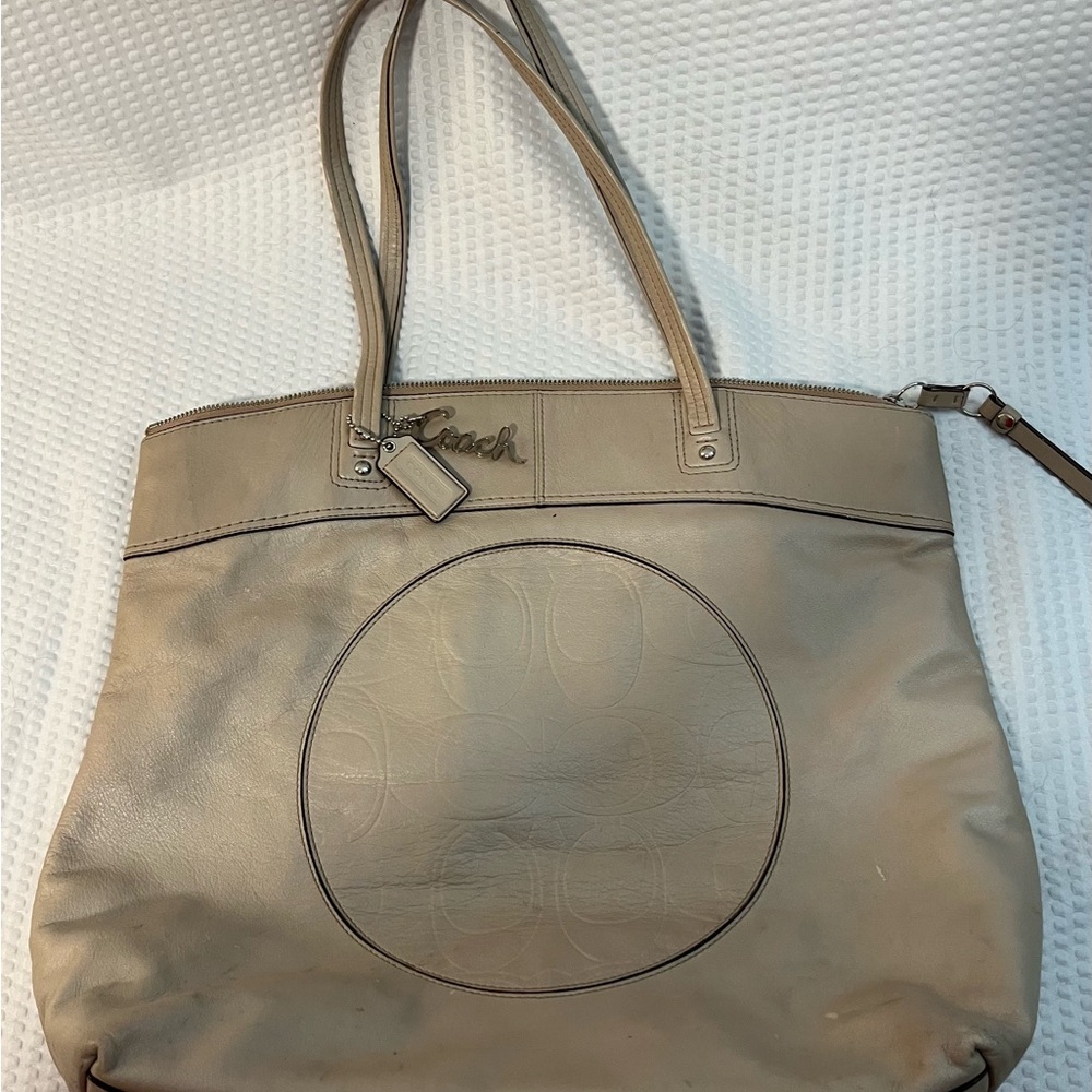 Silvery Cowch Leather Tote